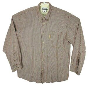 Columbia Shirt Mens XL Button Down Top Long Sleeve Red Beige Tan Plaid Extra But